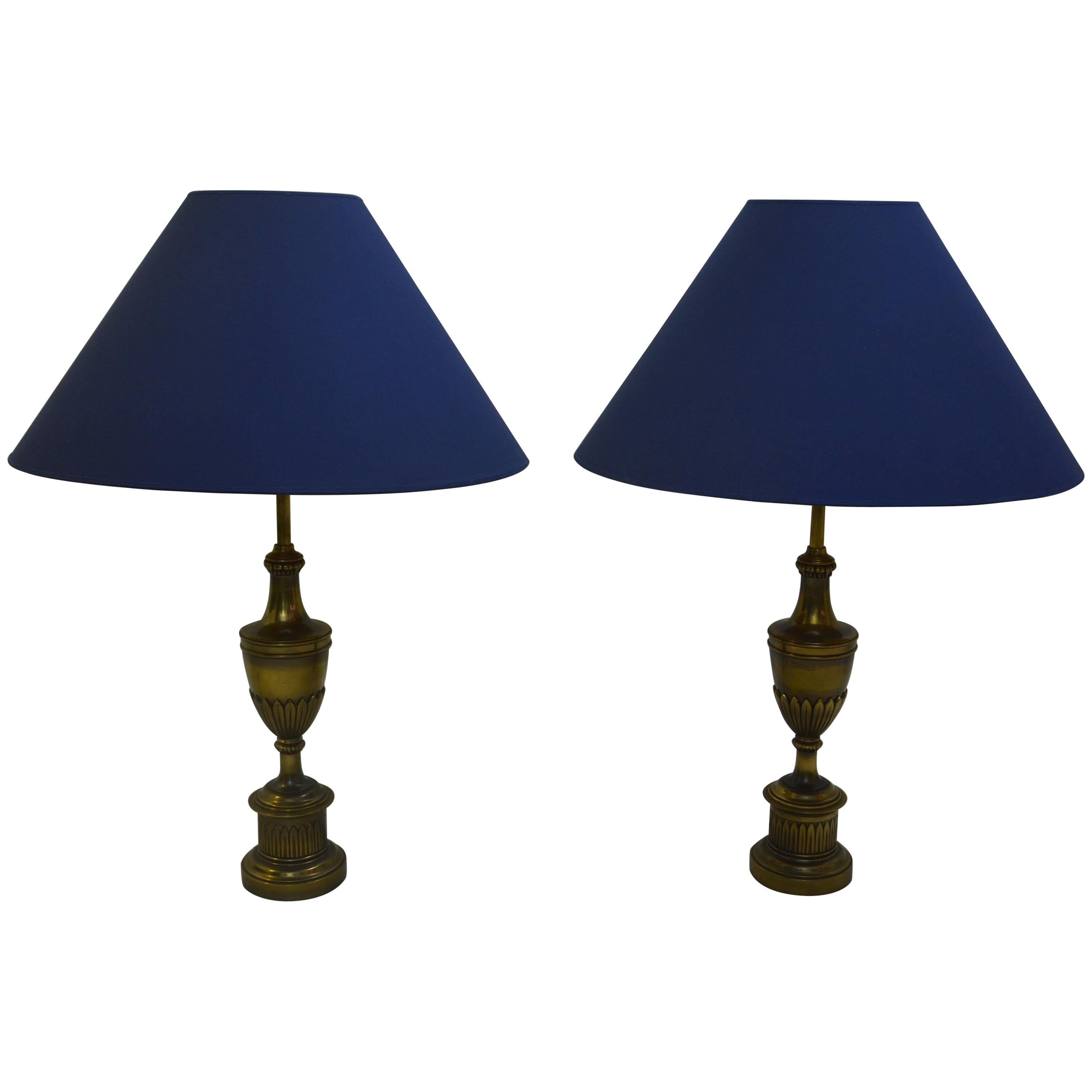 Pair of Brass Neoclassical Style Stiffel Table Lamps with Shades
