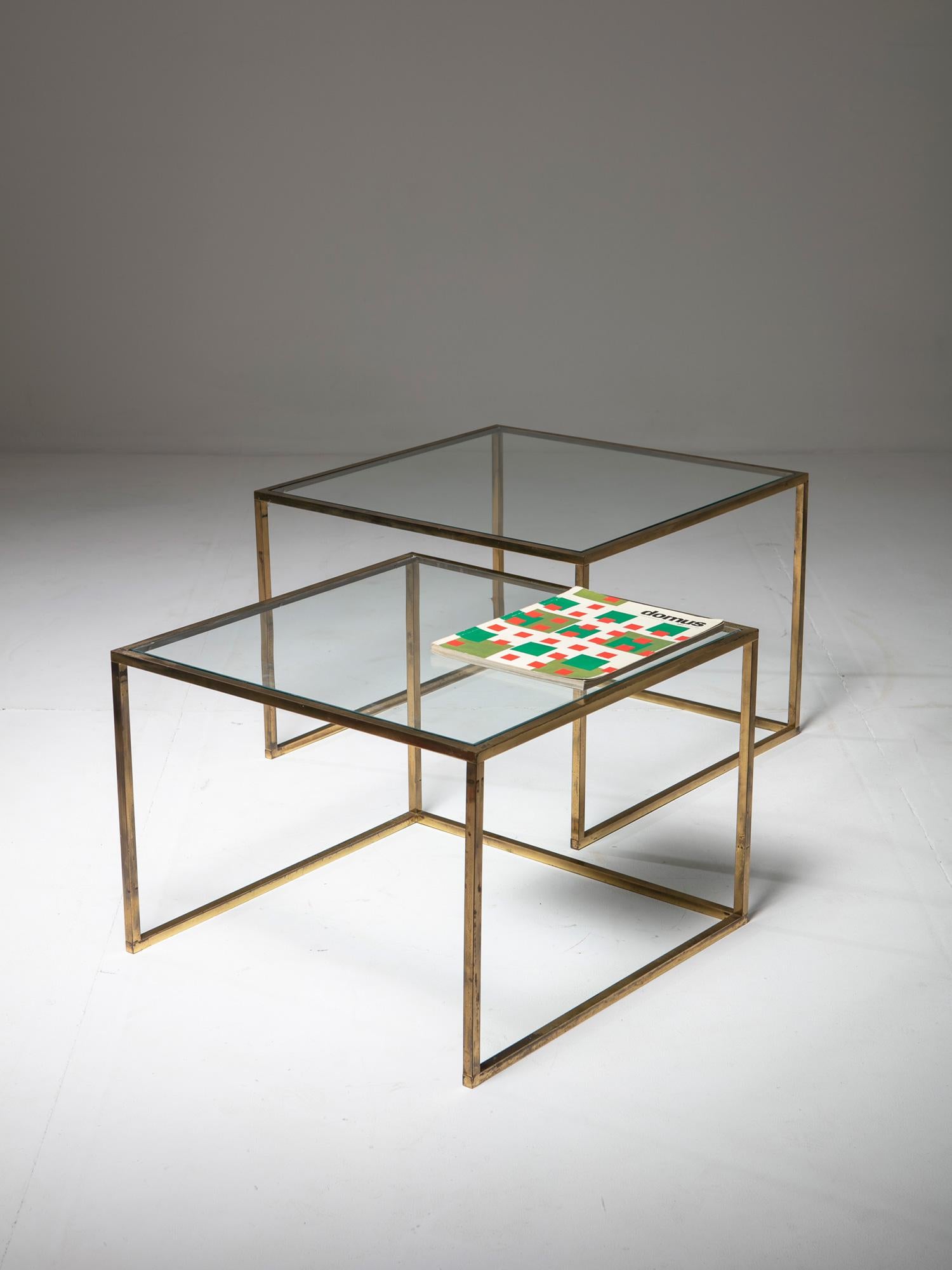 Late 20th Century Pair of Brass Nesting Tables