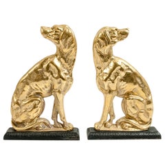 Antique Pair of Brass North American Dog Doorstops or Bookends