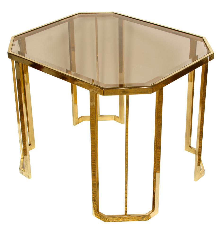 Pair of brass octagonal side tables.