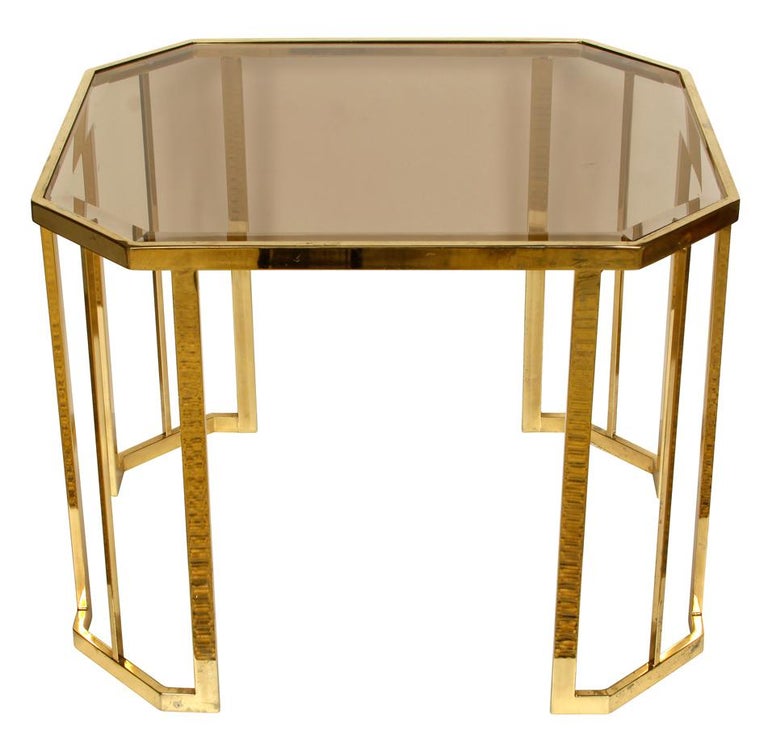 Pair of Brass Octagonal Side Tables For Sale at 1stdibs
