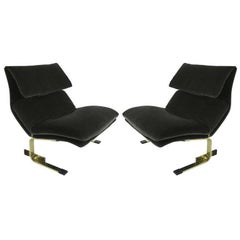 Pair of Brass Onda Lounge Chairs by Saporiti Italia