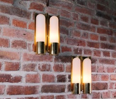 1 (of 3) Pair of 1970 Germany Limburg double Wall Sconces Opaline Glass & Brass