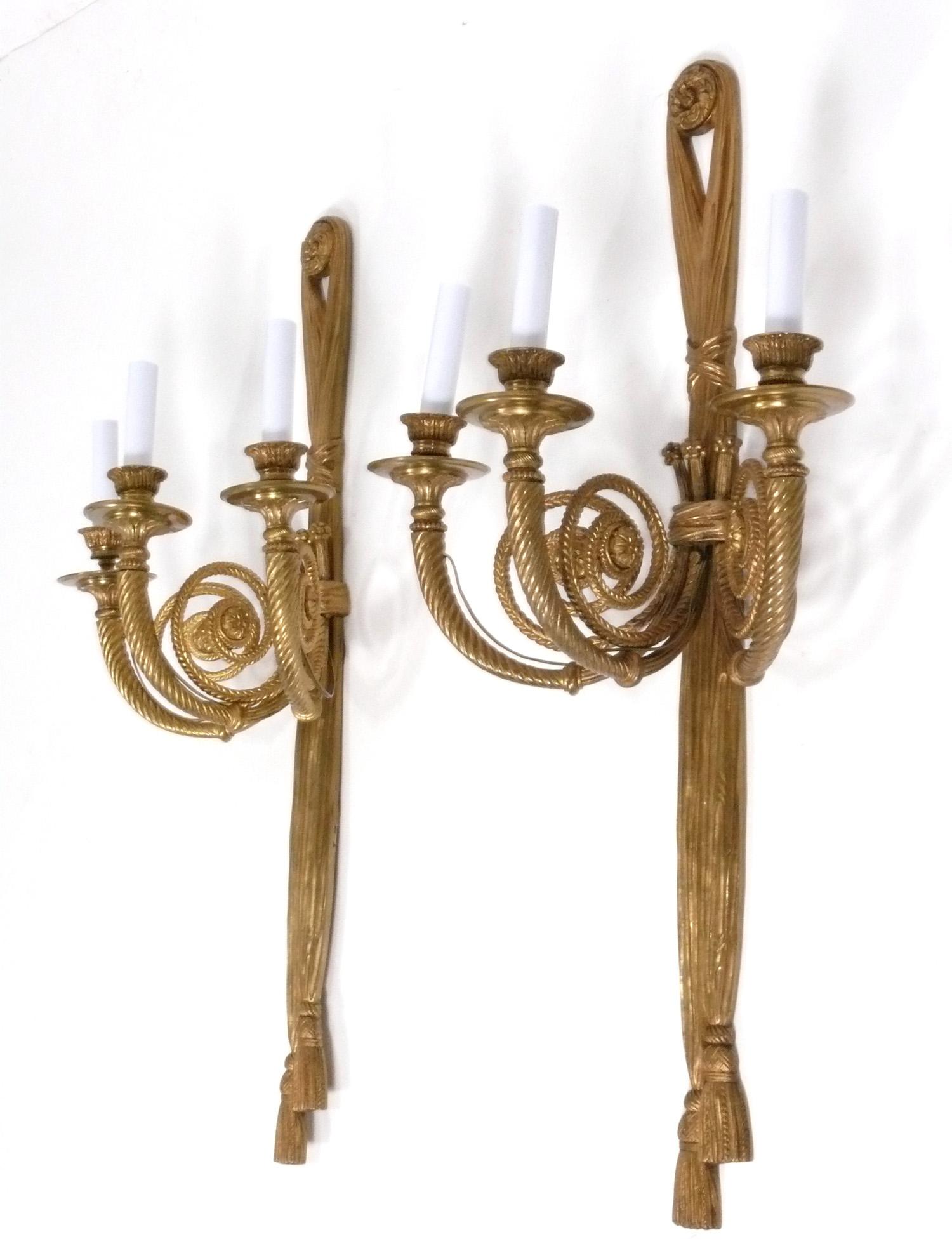 Regency Revival Pair of Brass or Bronze Sconces attributed to Caldwell  For Sale