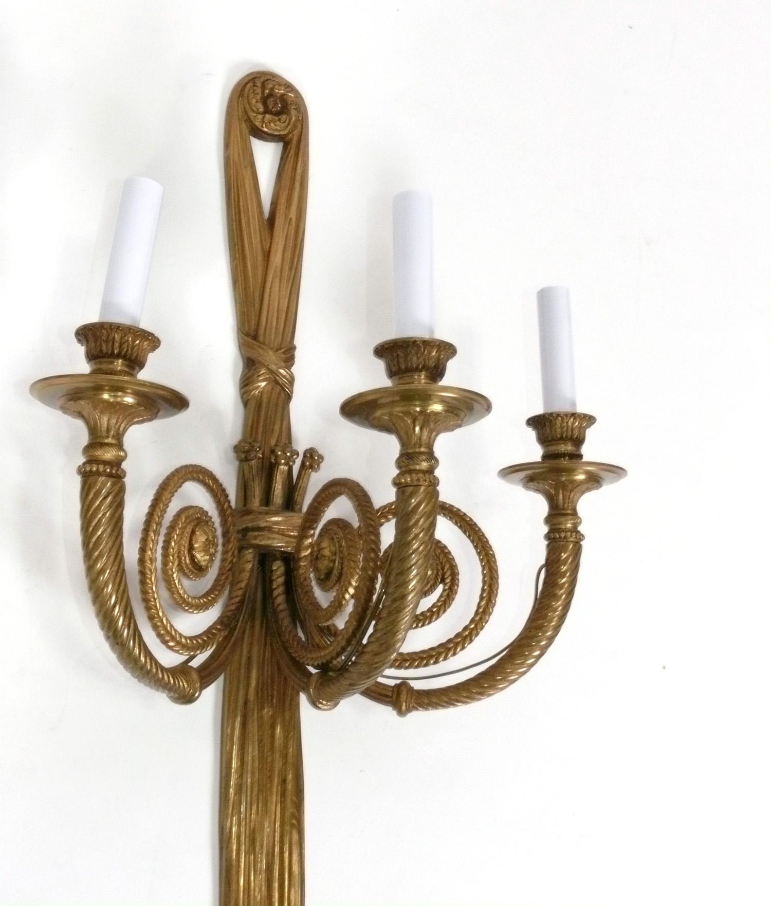 Pair of Brass or Bronze Sconces attributed to Caldwell  In Good Condition For Sale In Atlanta, GA