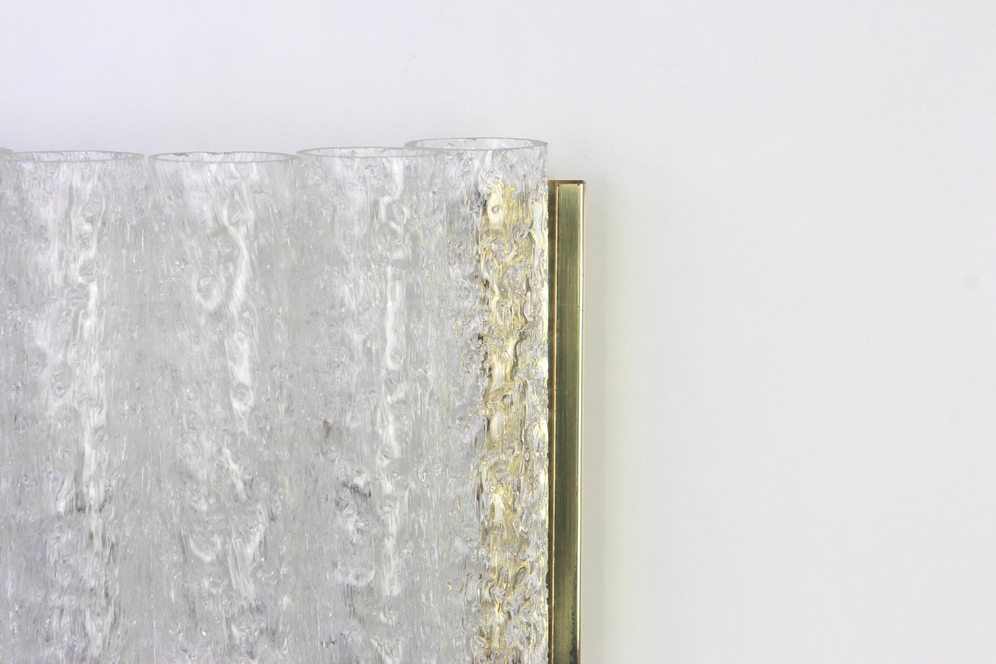 Mid-Century Modern Pair of Brass or Ice Glass Wall Sconces by Doria, Germany, 1960s For Sale