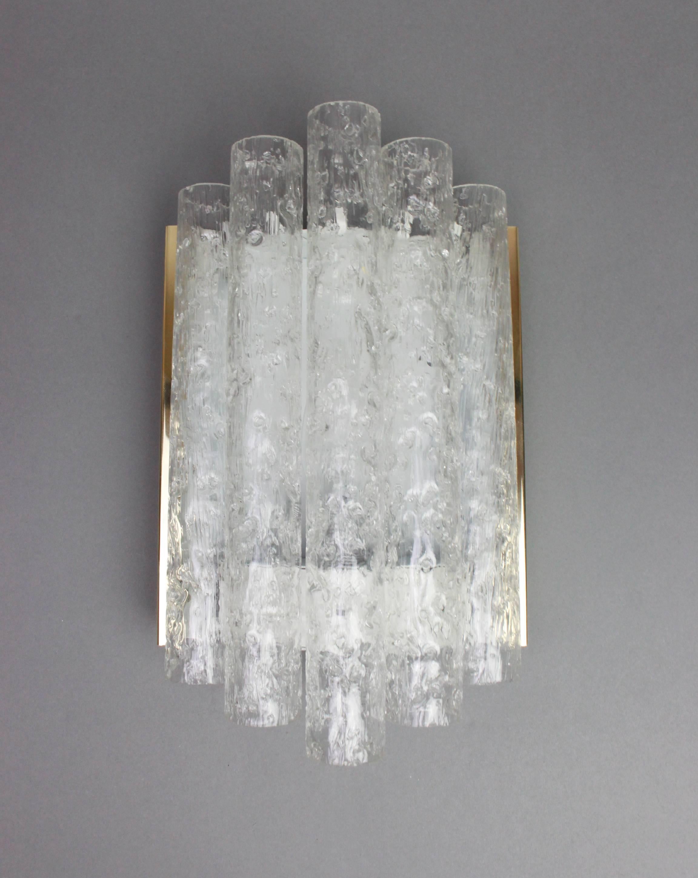 Mid-Century Modern Pair of brass or Ice glass Wall Sconces by Doria, Germany, 1960s