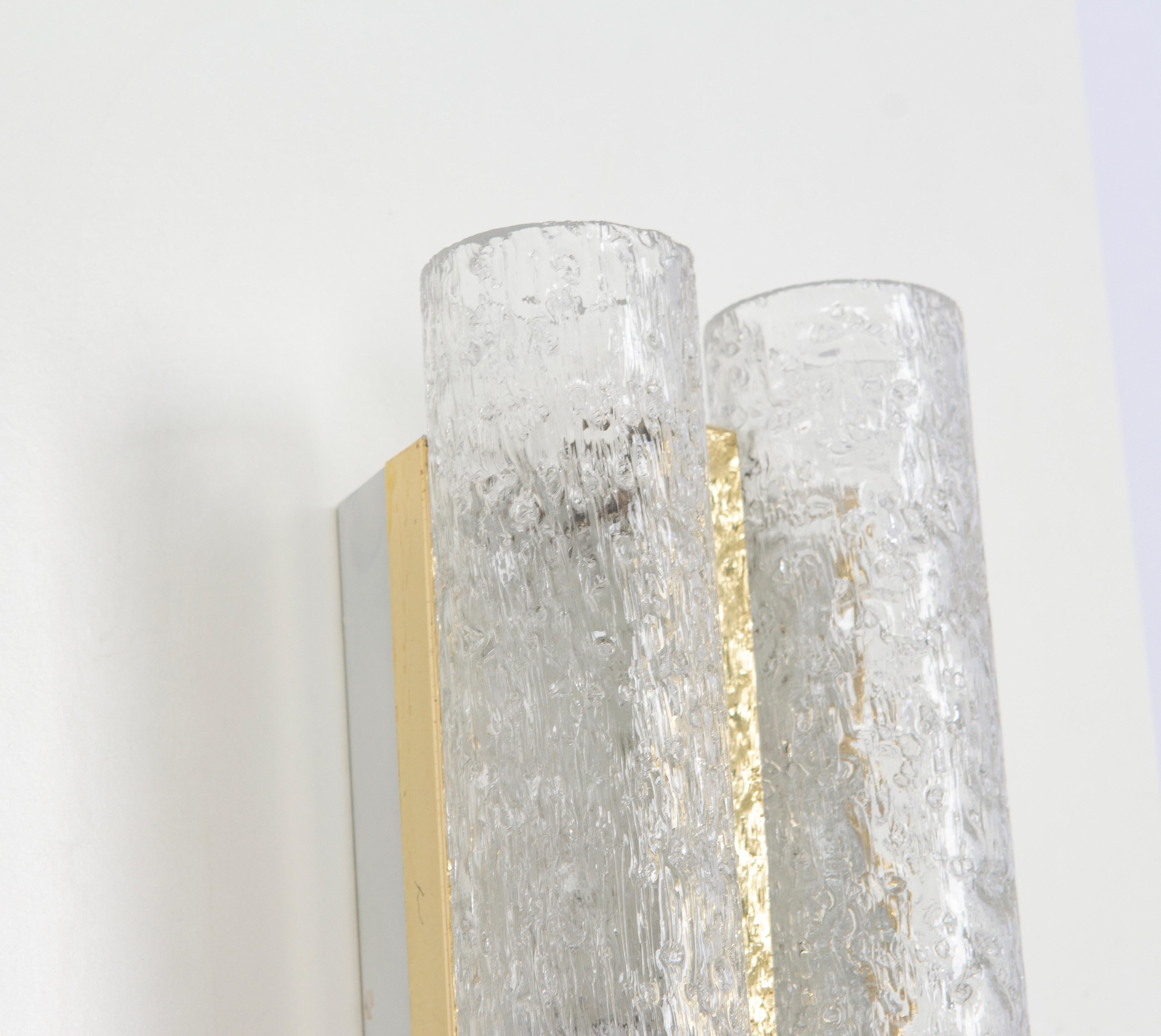 Pair of Brass or Ice Glass Wall Sconces by Doria, Germany, 1960s In Good Condition For Sale In Aachen, NRW