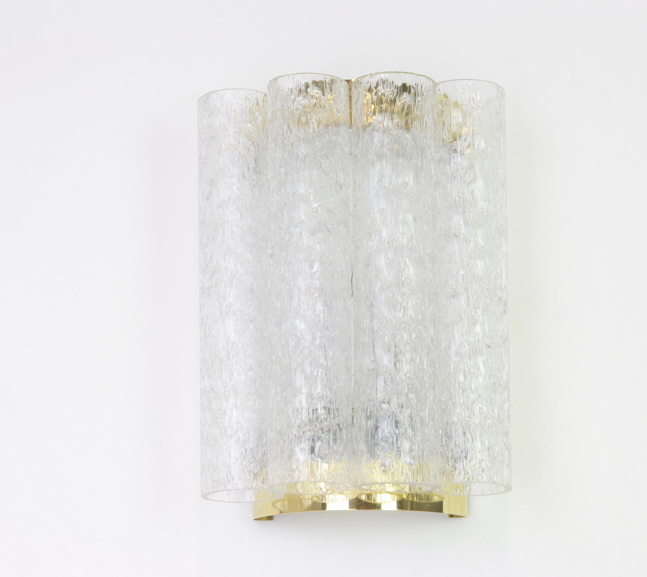 Mid-20th Century Pair of Brass or Ice Glass Wall Sconces by Doria, Germany, 1960s