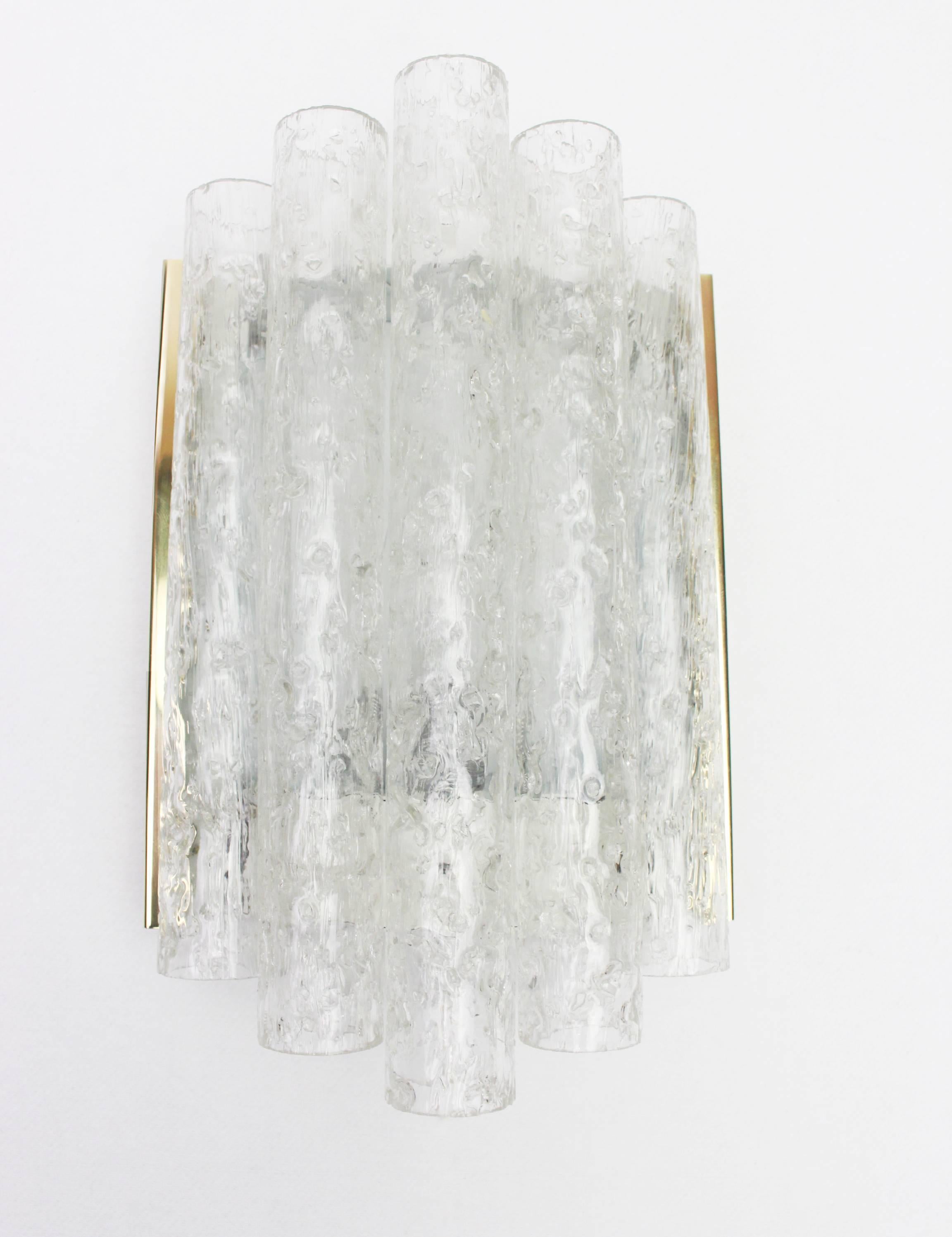 Mid-20th Century Pair of brass or Ice glass Wall Sconces by Doria, Germany, 1960s
