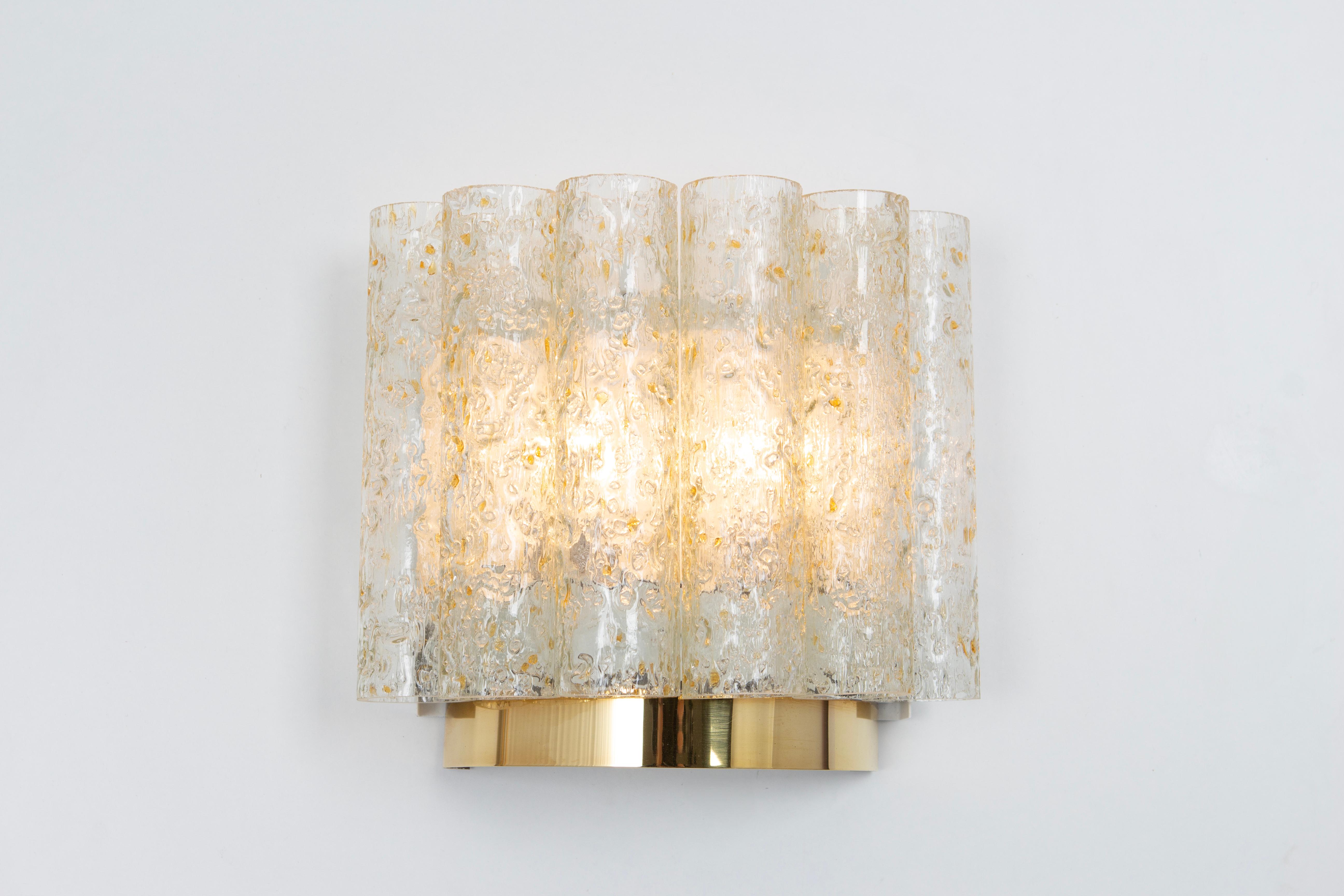 Pair of Brass or Ice Glass Wall Sconces by Doria, Germany, 1960s For Sale 1