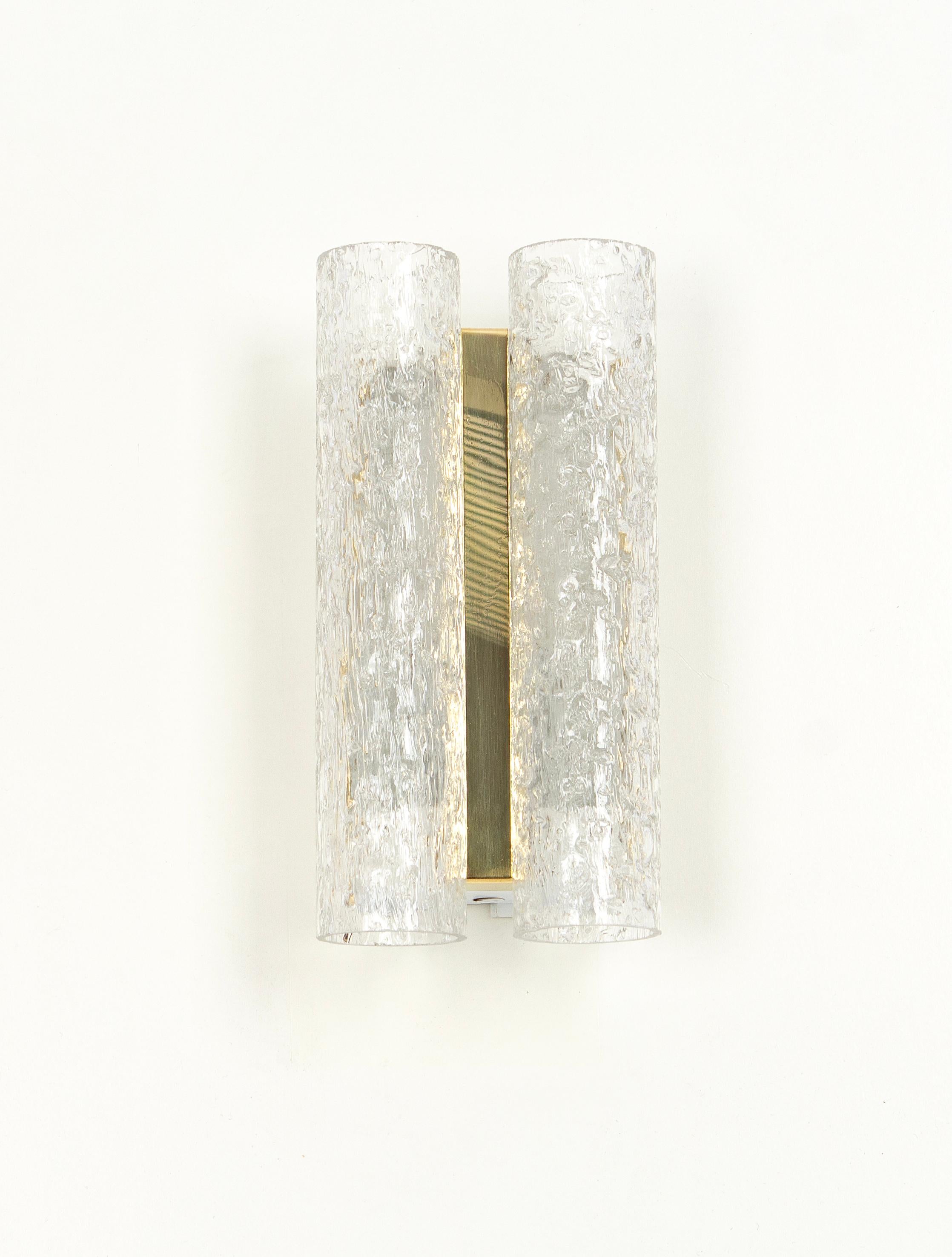 Pair of Brass or Ice Glass Wall Sconces by Doria, Germany, 1960s For Sale 1