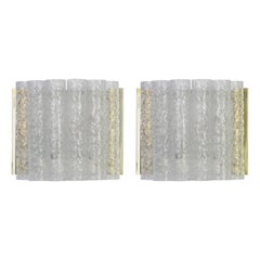 Pair of Brass or Ice Glass Wall Sconces by Doria, Germany, 1960s