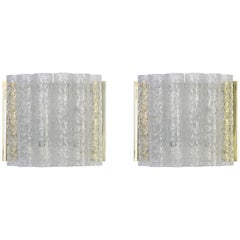 Vintage Pair of Brass or Ice Glass Wall Sconces by Doria, Germany, 1960s
