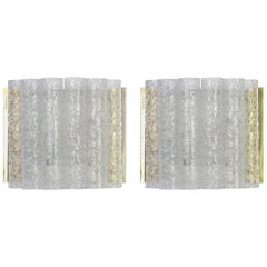 Retro Pair of Brass or Ice Glass Wall Sconces by Doria, Germany, 1960s