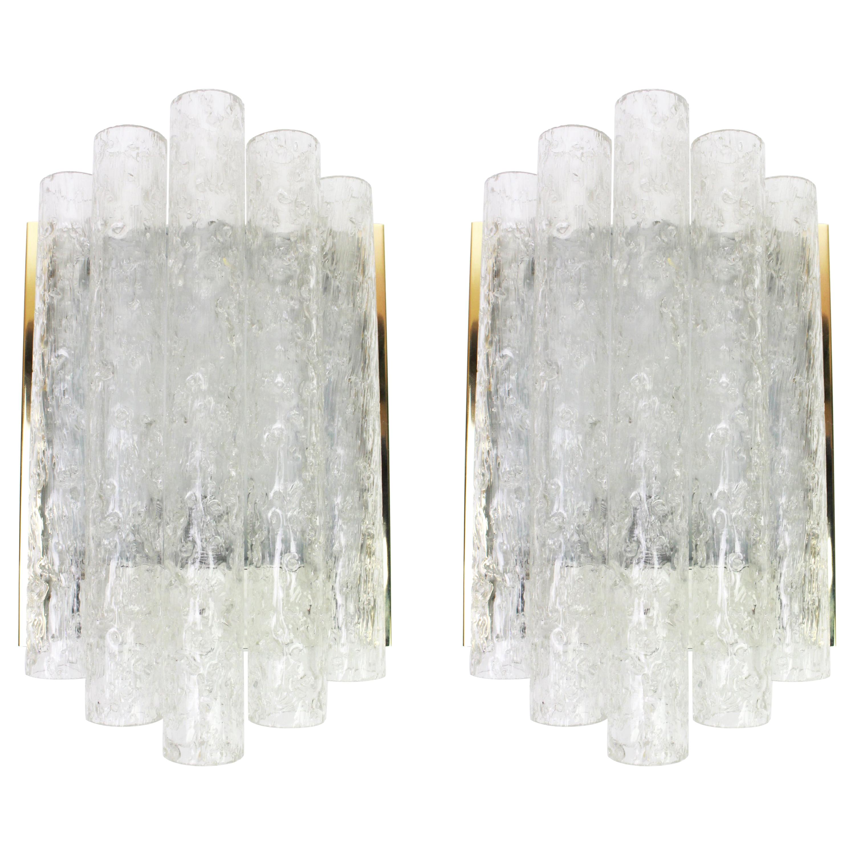 Pair of brass or Ice glass Wall Sconces by Doria, Germany, 1960s