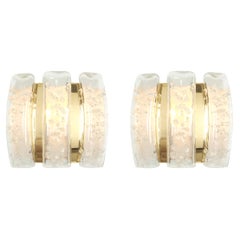 Pair of Brass or Ice Glass Wall Sconces by Doria, Germany, 1960s