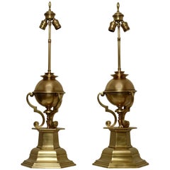 Pair of Brass Orbital Lamps on Hexagonal Bases, American, circa 1970
