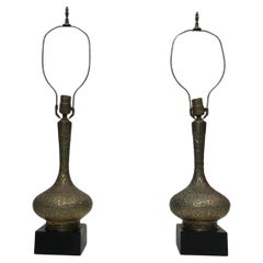 Pair of Brass Oriental Style Table Lamps Mid-Century 1960s Vintage Hollywood 