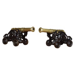 Pair of Brass Ornamental Signal Cannons on Cast Iron Carriages