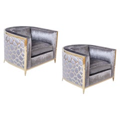 Pair of Brass Over Chrome Framed Club Chairs 