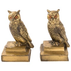 Antique Pair of Brass Owl Book Ends