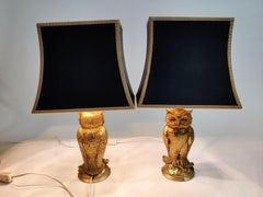Pair of Brass Owl Lamps by Loevsky & Loevsky, 1960s