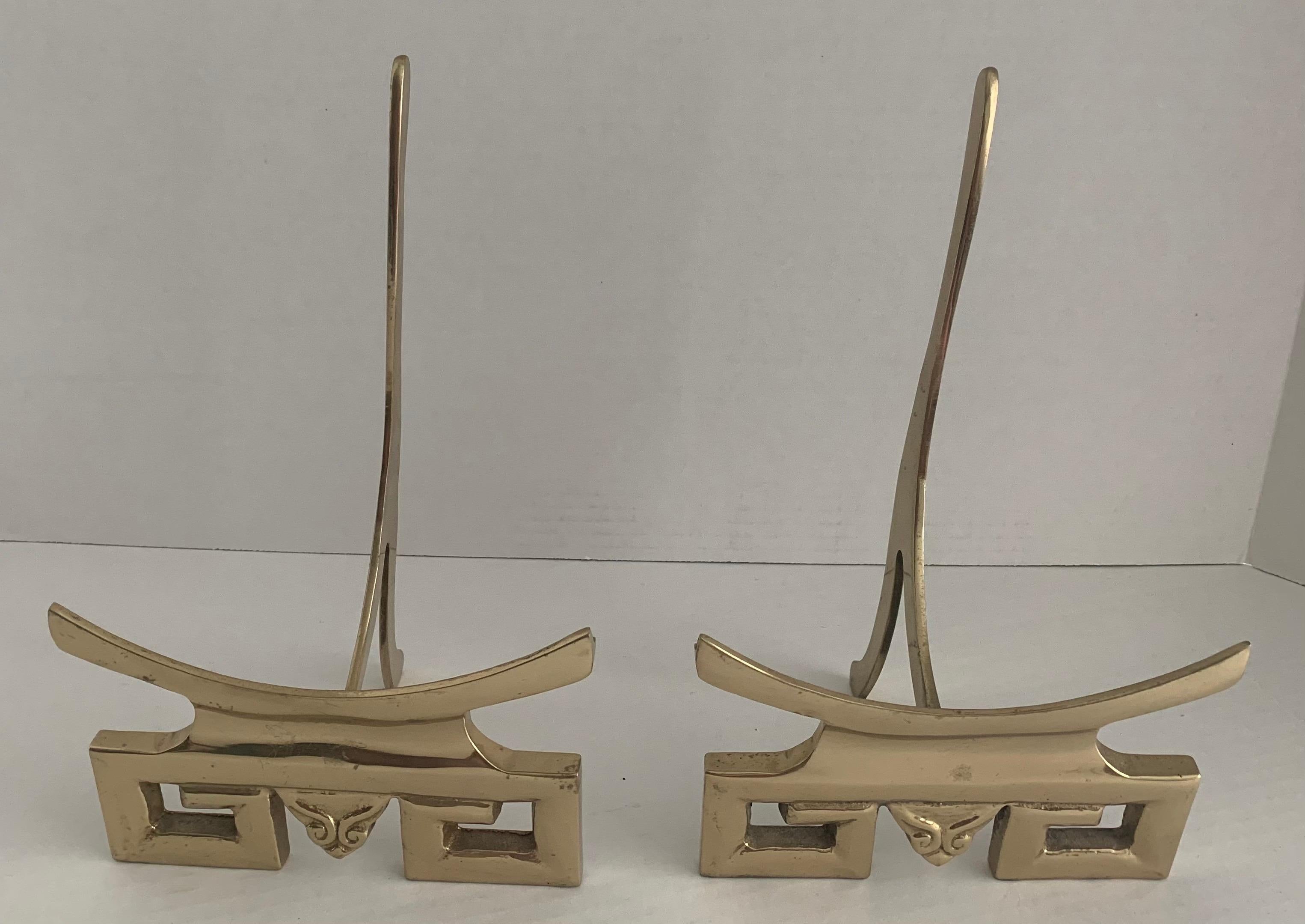 Chinoiserie Pair of Brass Pagoda Decorative Plate Stands