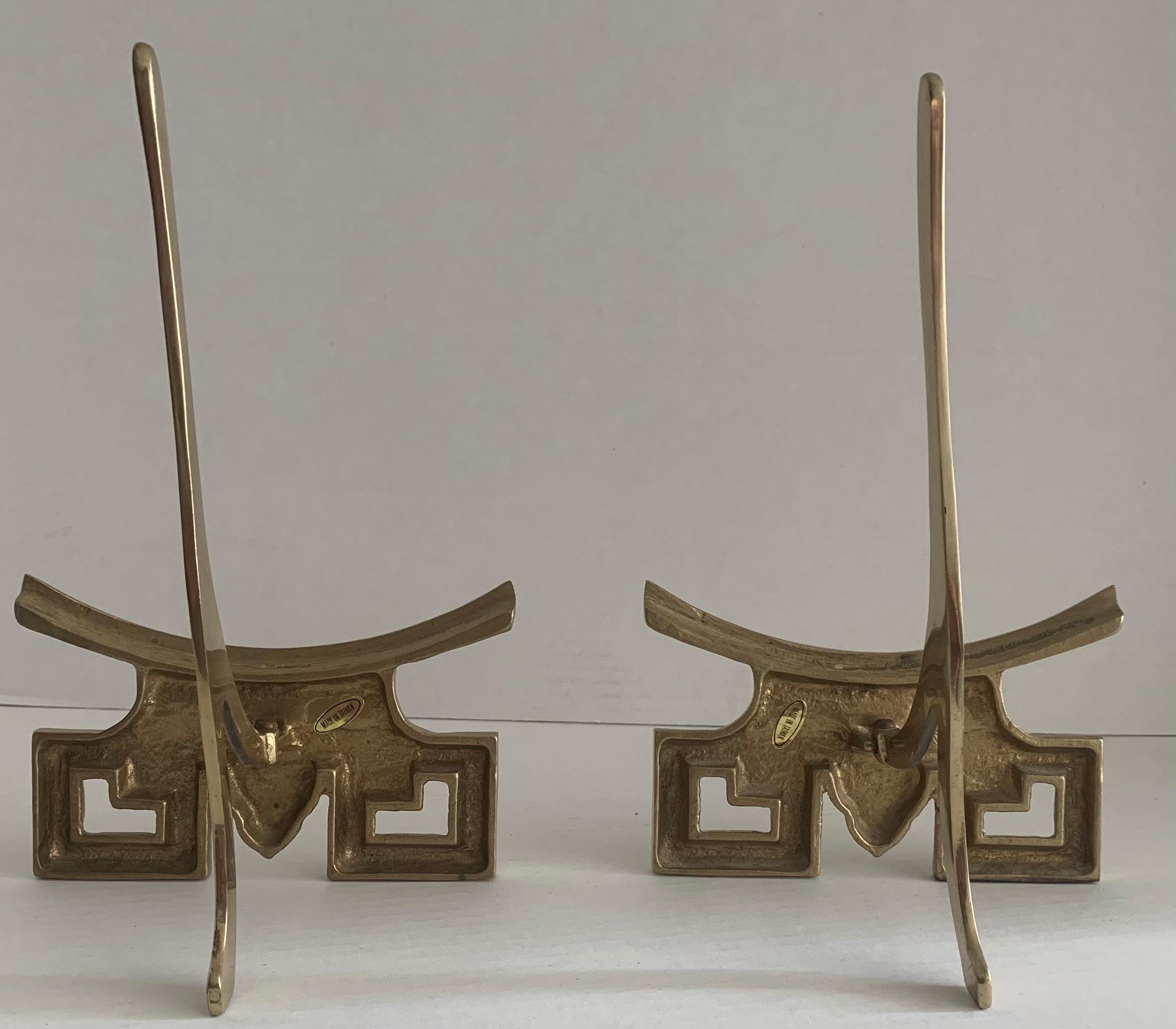 Pair of Brass Pagoda Decorative Plate Stands In Good Condition In Stamford, CT