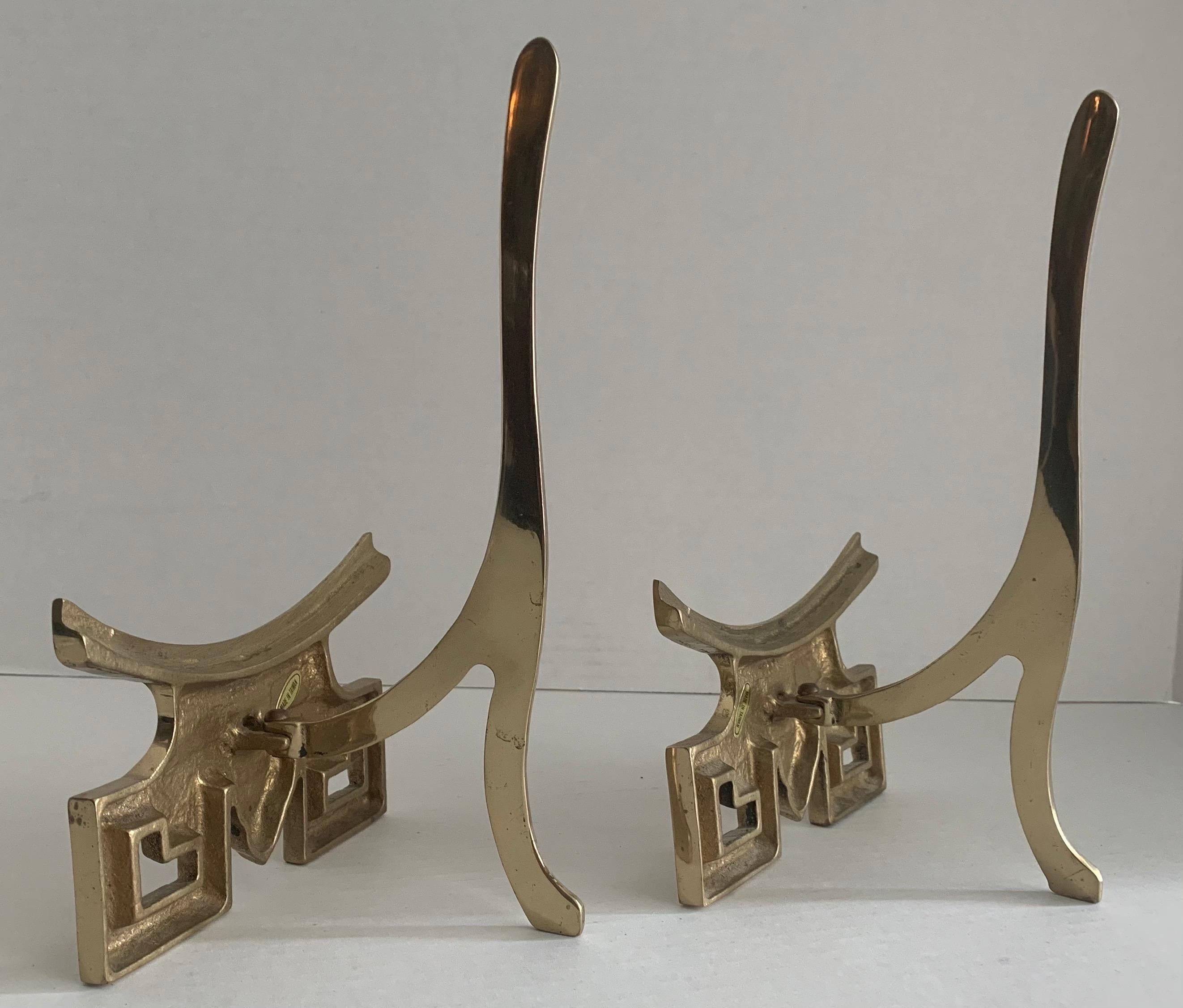 Late 20th Century Pair of Brass Pagoda Decorative Plate Stands