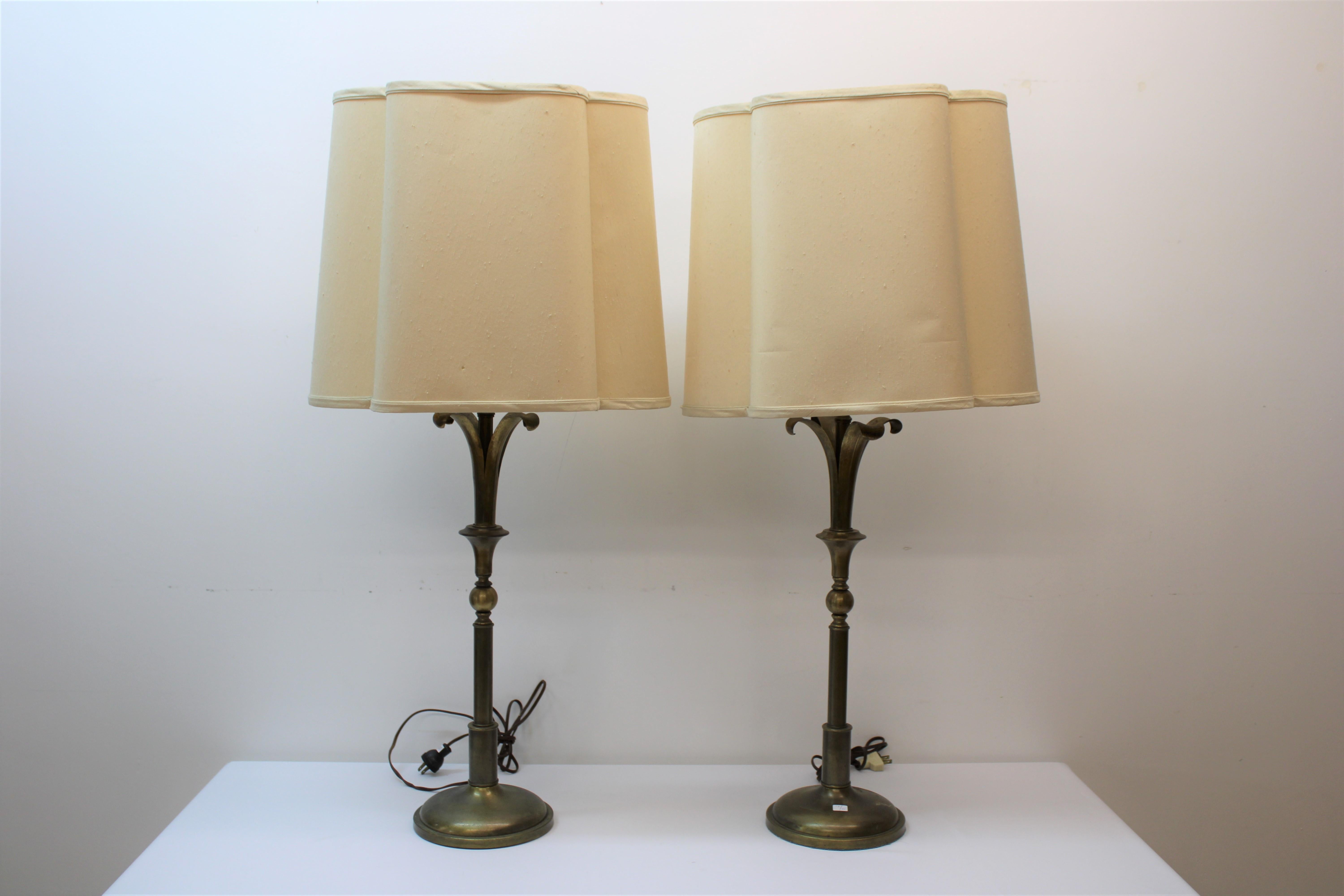 Pair of Brass Palm Frond Table Lamps 3