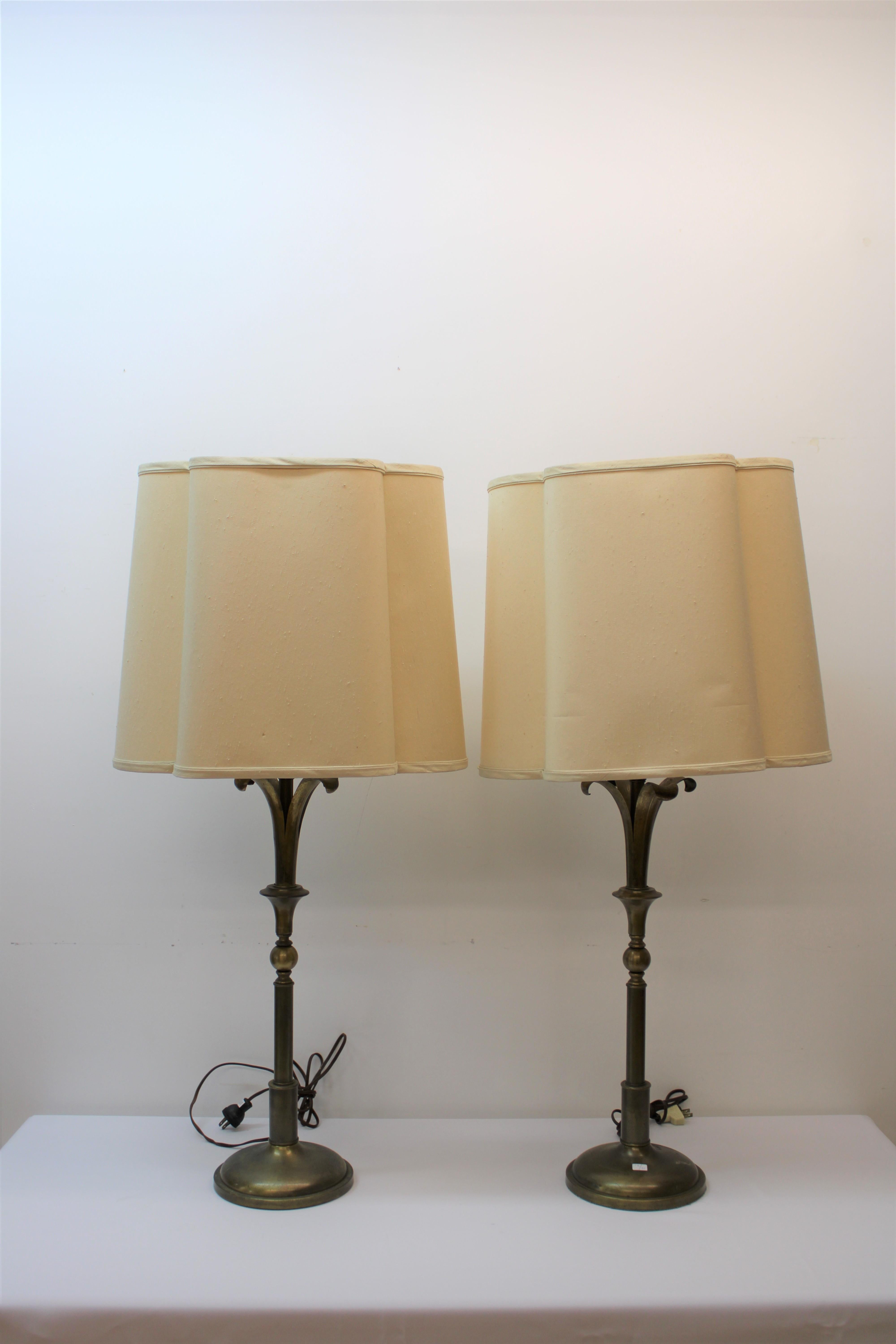 Pair of Brass Palm Frond Table Lamps 4