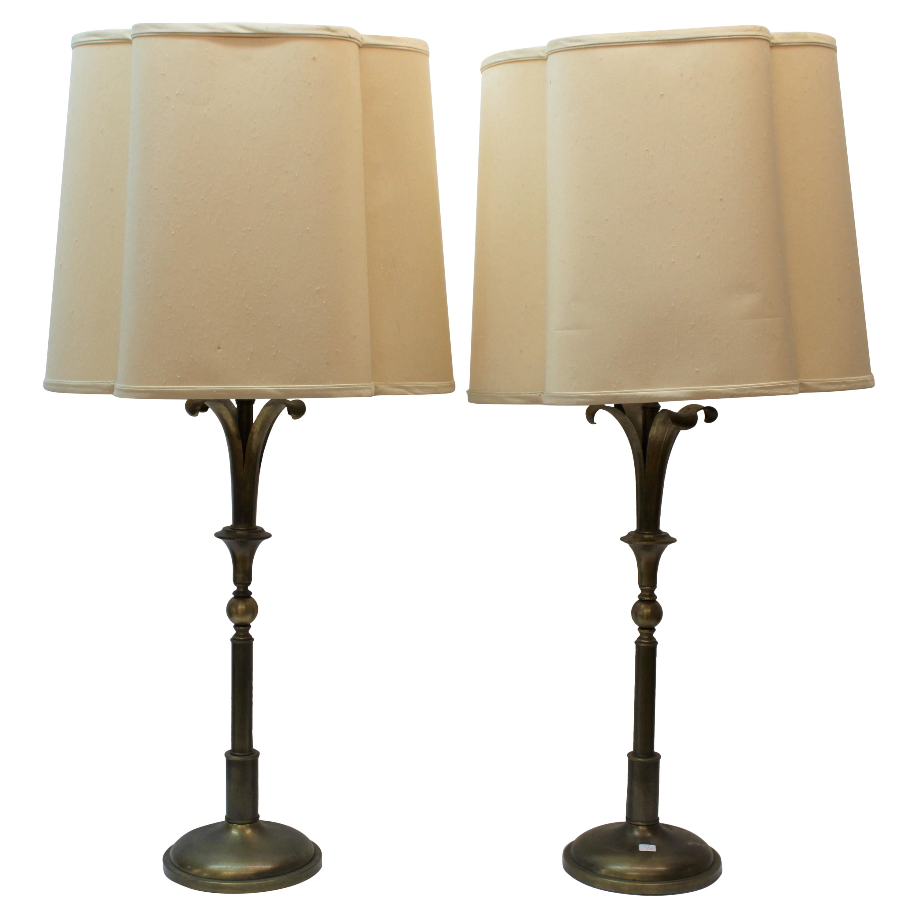 Pair of Brass Palm Frond Table Lamps