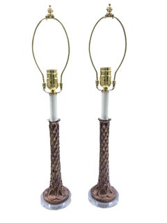 Pair of Brass Palm Tree Candlestick Lamps
