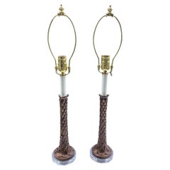 Pair of Brass Palm Tree Candlestick Lamps 