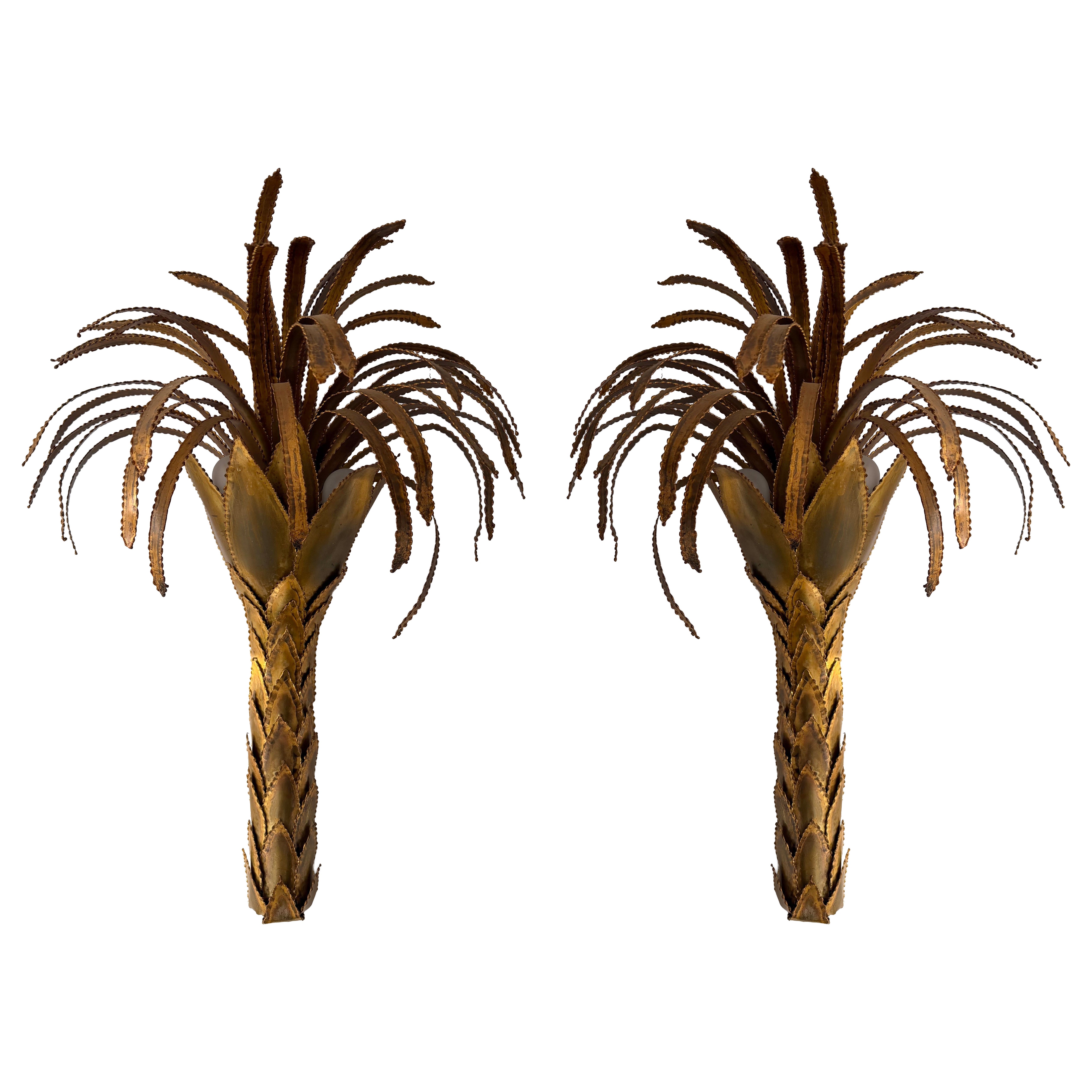 Coppia di lampade a palma in ottone della Maison Jansen, Francia, anni 
70