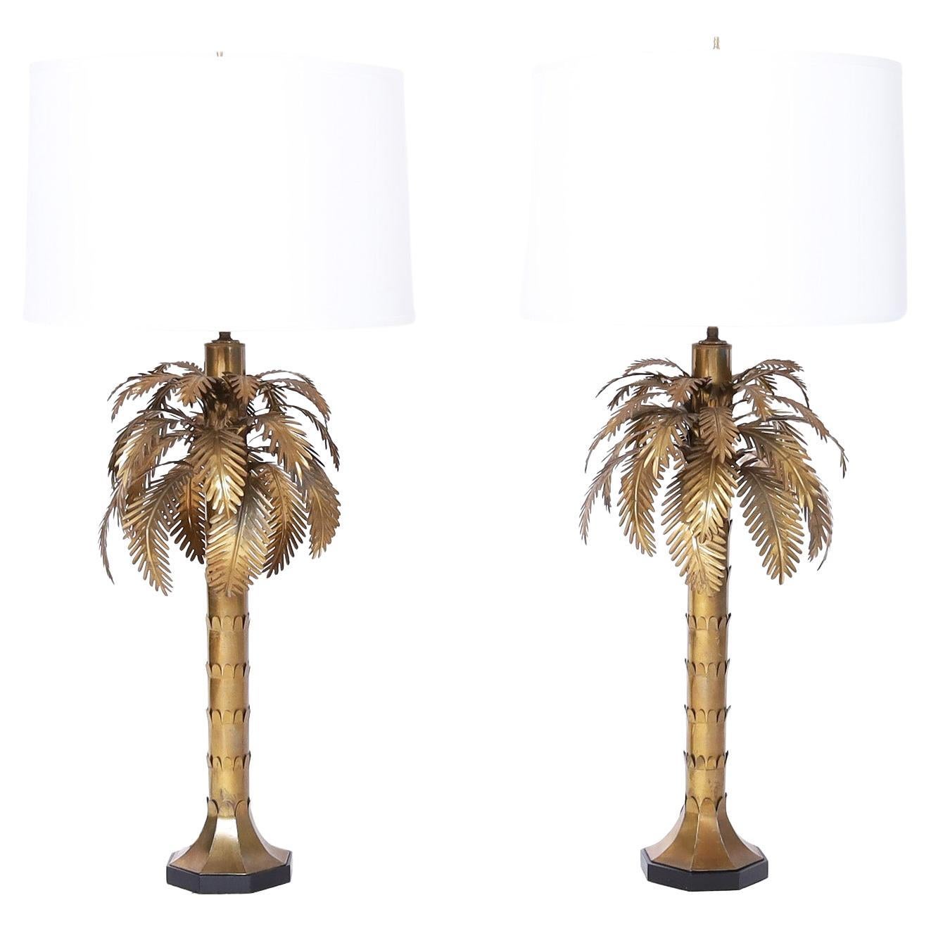 Pair of Brass Palm Tree Table Lamps For Sale