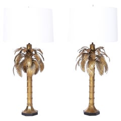 Pair of Brass Palm Tree Table Lamps