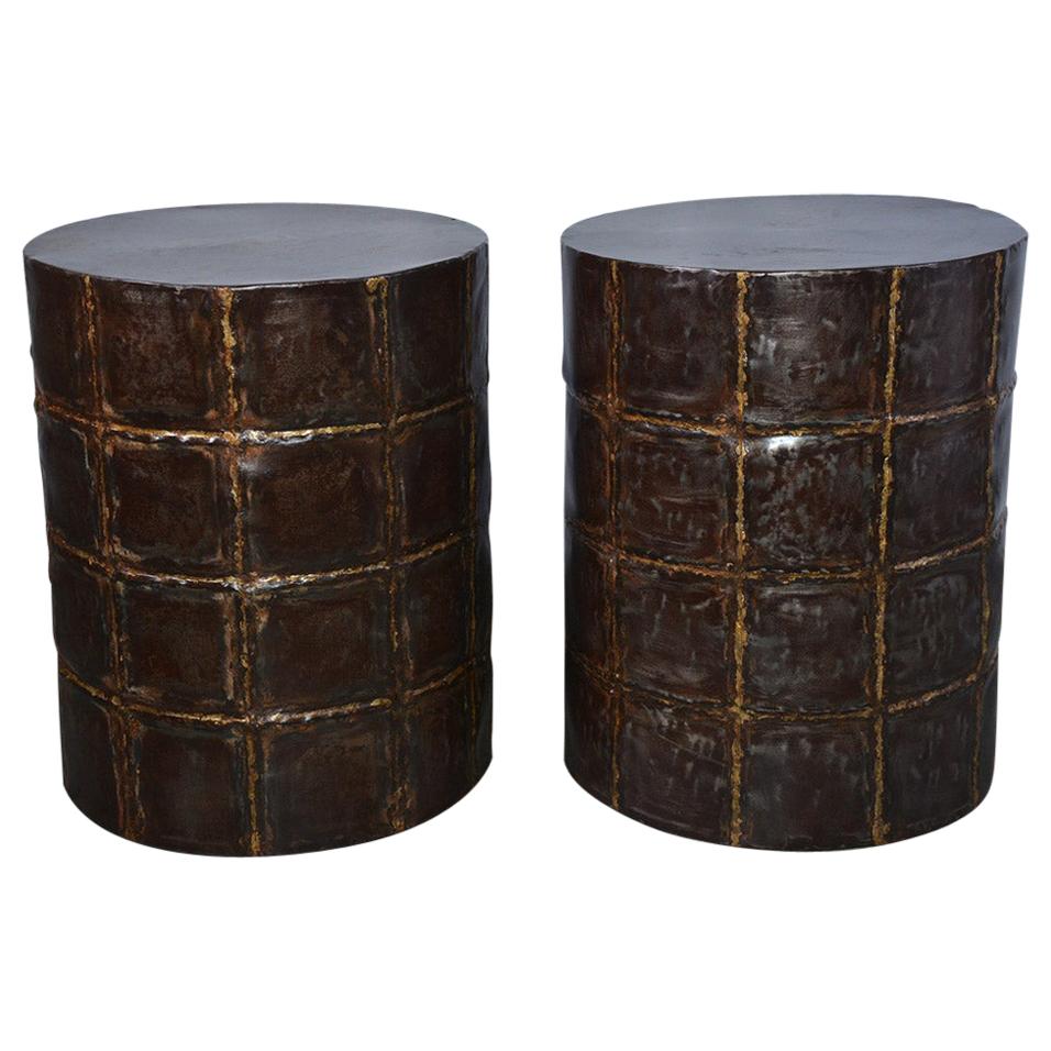 Pair of Brass Patchwork-Like Garden Seats or Side Tables