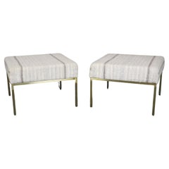 Pair of Brass Paul McCobb Planner Group Style Square Upholstered Ottomans