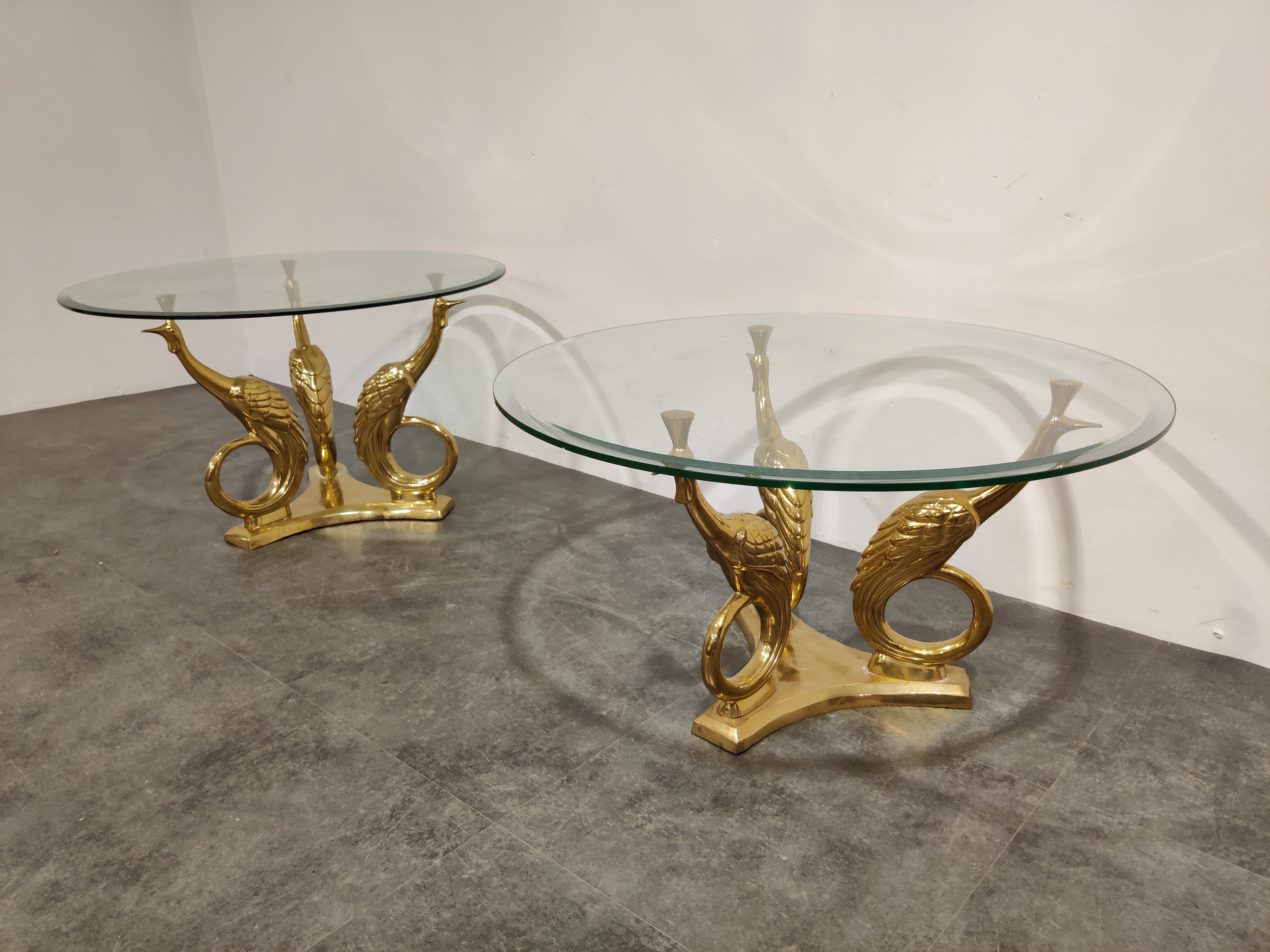 Belgian Pair of Brass Peacock Coffee Tables, 1970s