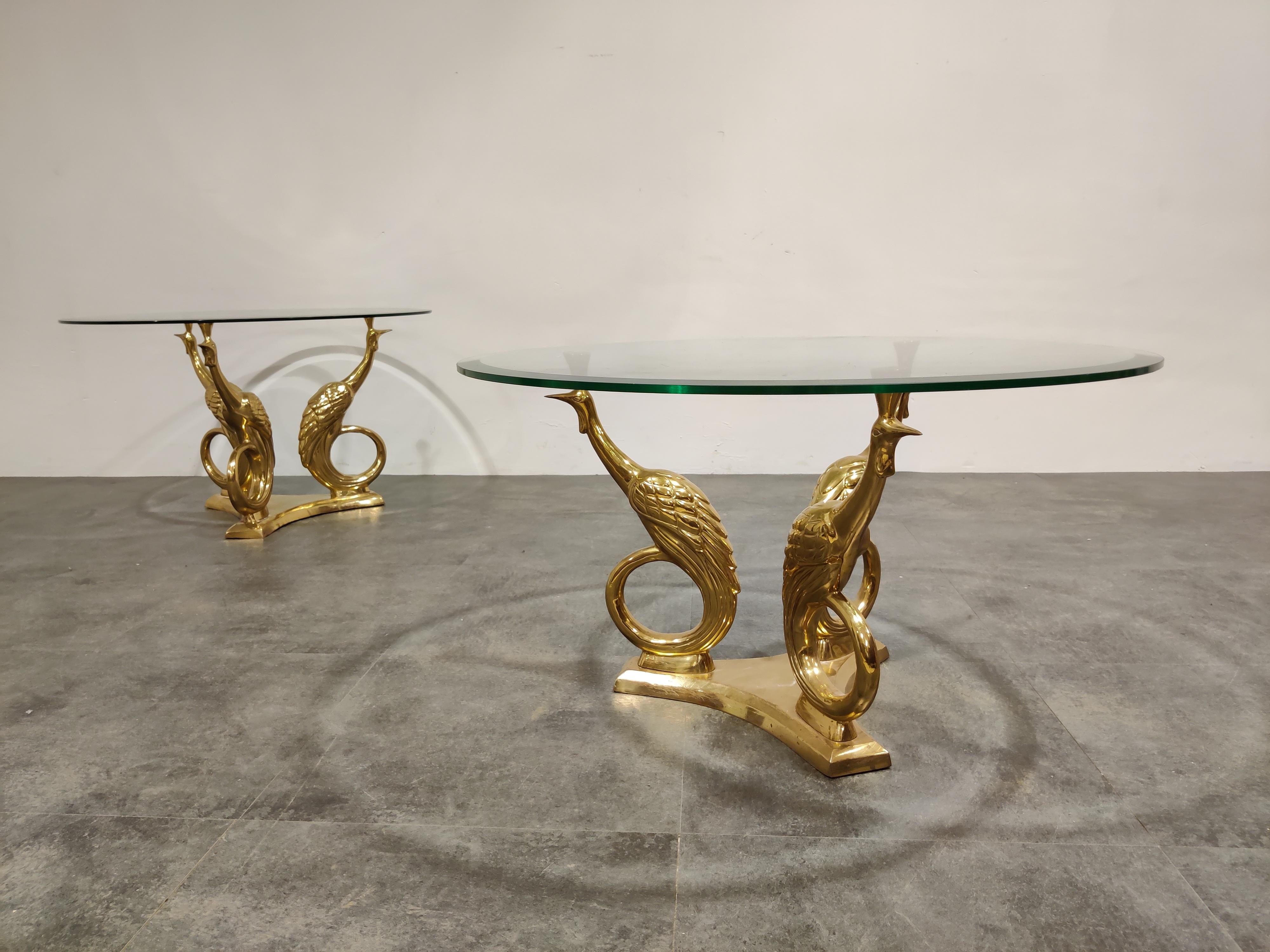 Late 20th Century Pair of Brass Peacock Coffee Tables, 1970s