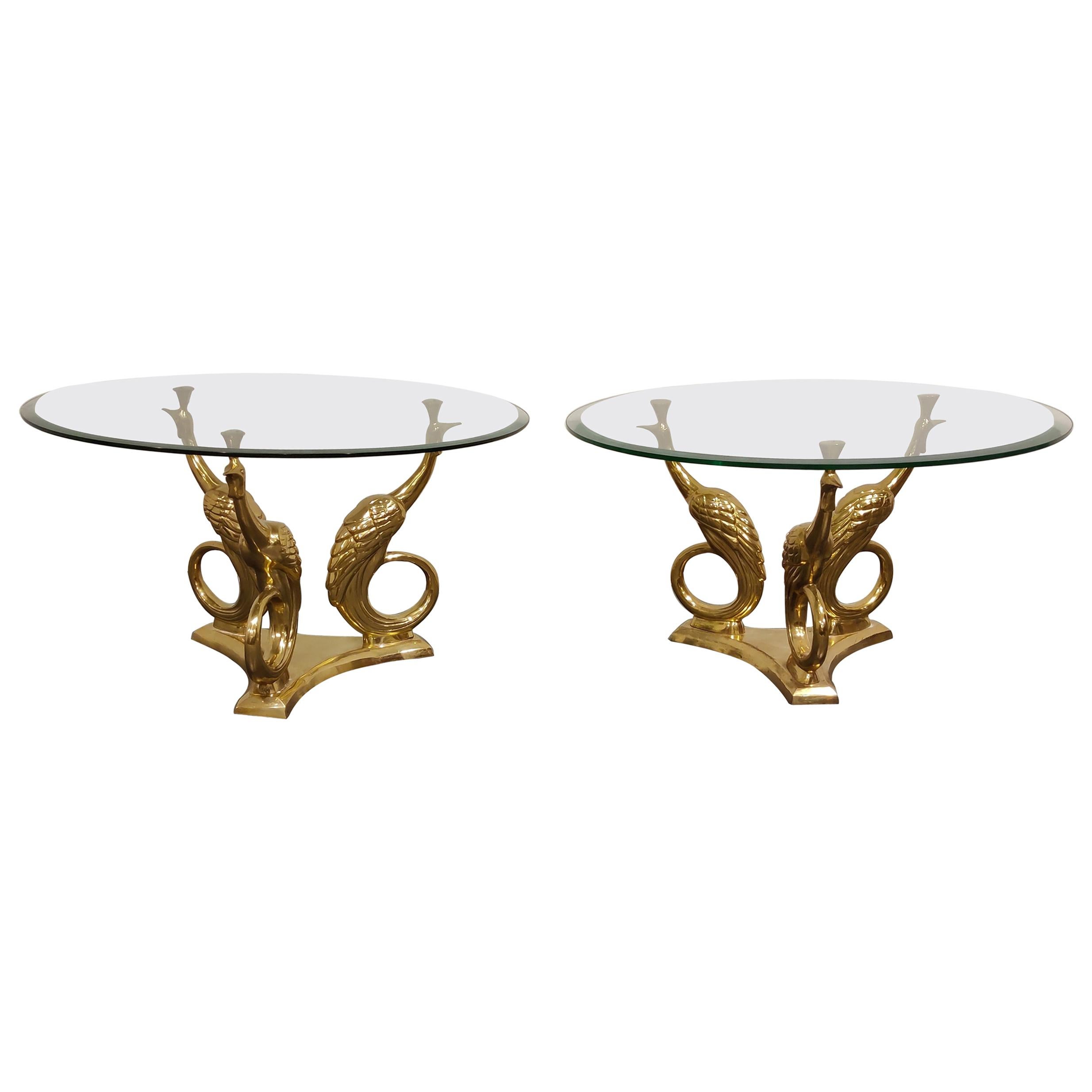 Pair of Brass Peacock Coffee Tables, 1970s