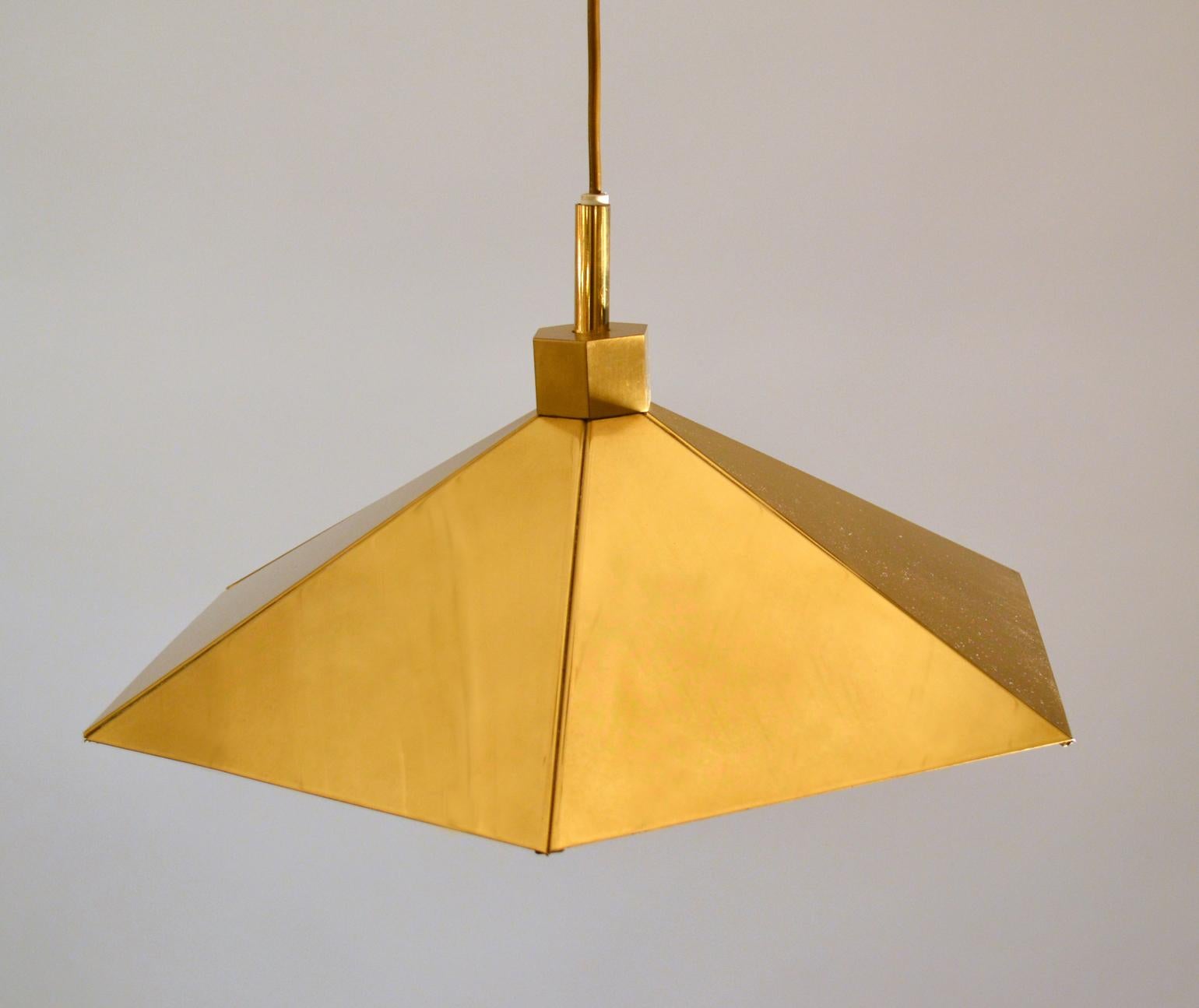 Mid-Century Modern Pair of Brass Pendant Lamps in Umbrella Shape, Belgium 1970s For Sale