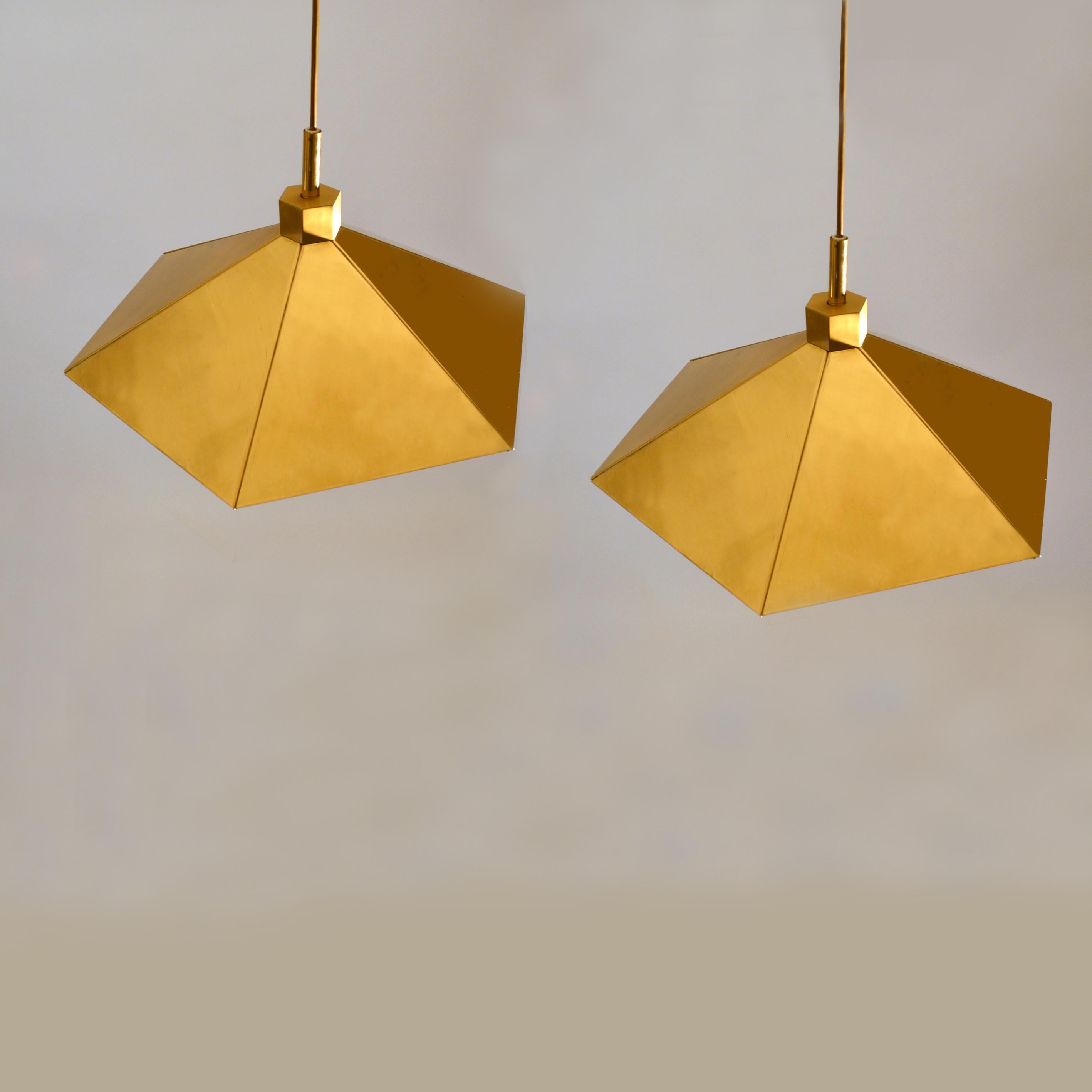 Belgian Pair of Brass Pendant Lamps in Umbrella Shape, Belgium 1970s For Sale