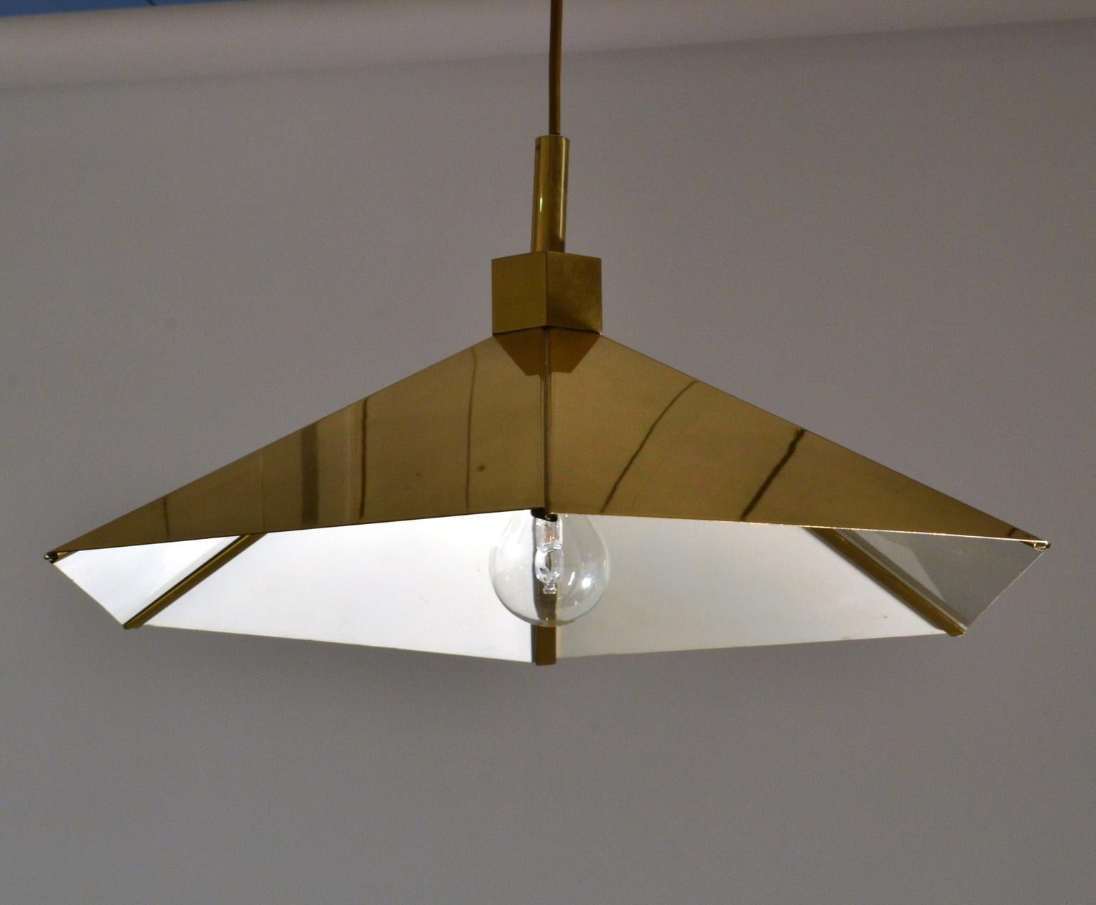 Late 20th Century Pair of Brass Pendant Lamps in Umbrella Shape, Belgium 1970s For Sale