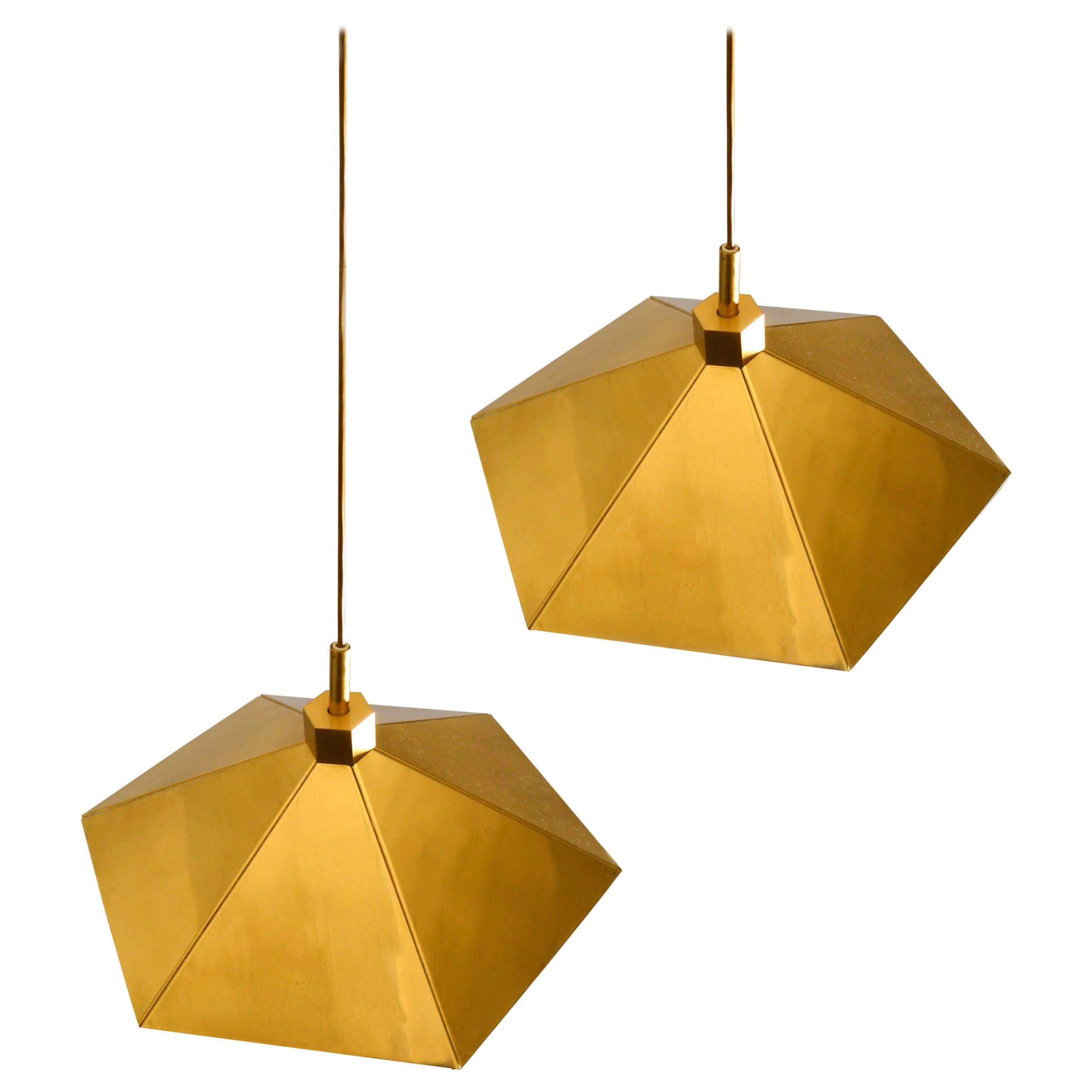 Pair of Brass Pendant Lamps in Umbrella Shape, Belgium 1970s