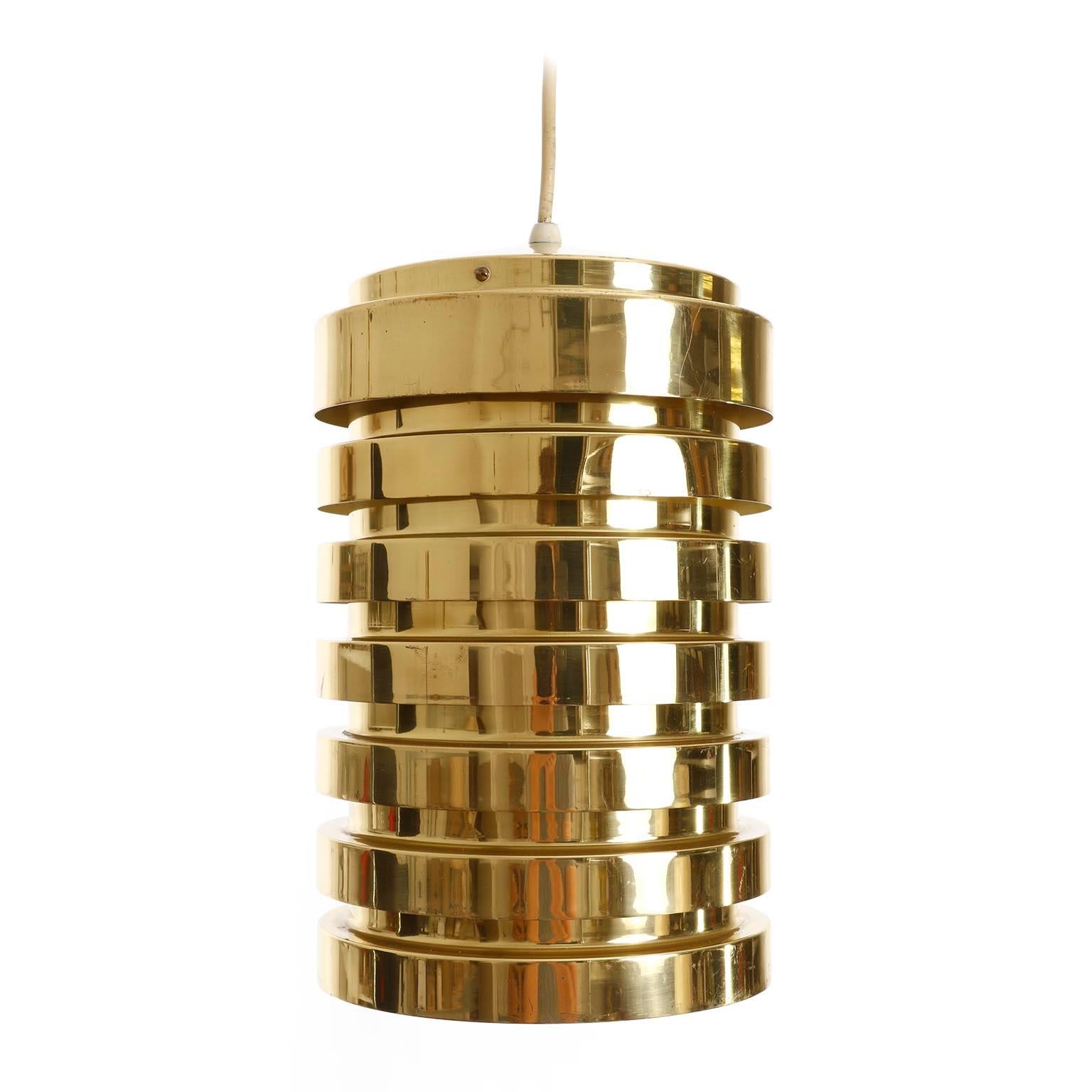 Scandinavian Modern Pair of Brass Pendant Lights T487, Hans-Agne Jakobsson AB Markaryd Sweden, 1960s For Sale