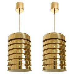 Pair of Brass Pendant Lights T487, Hans-Agne Jakobsson AB Markaryd Sweden, 1960s