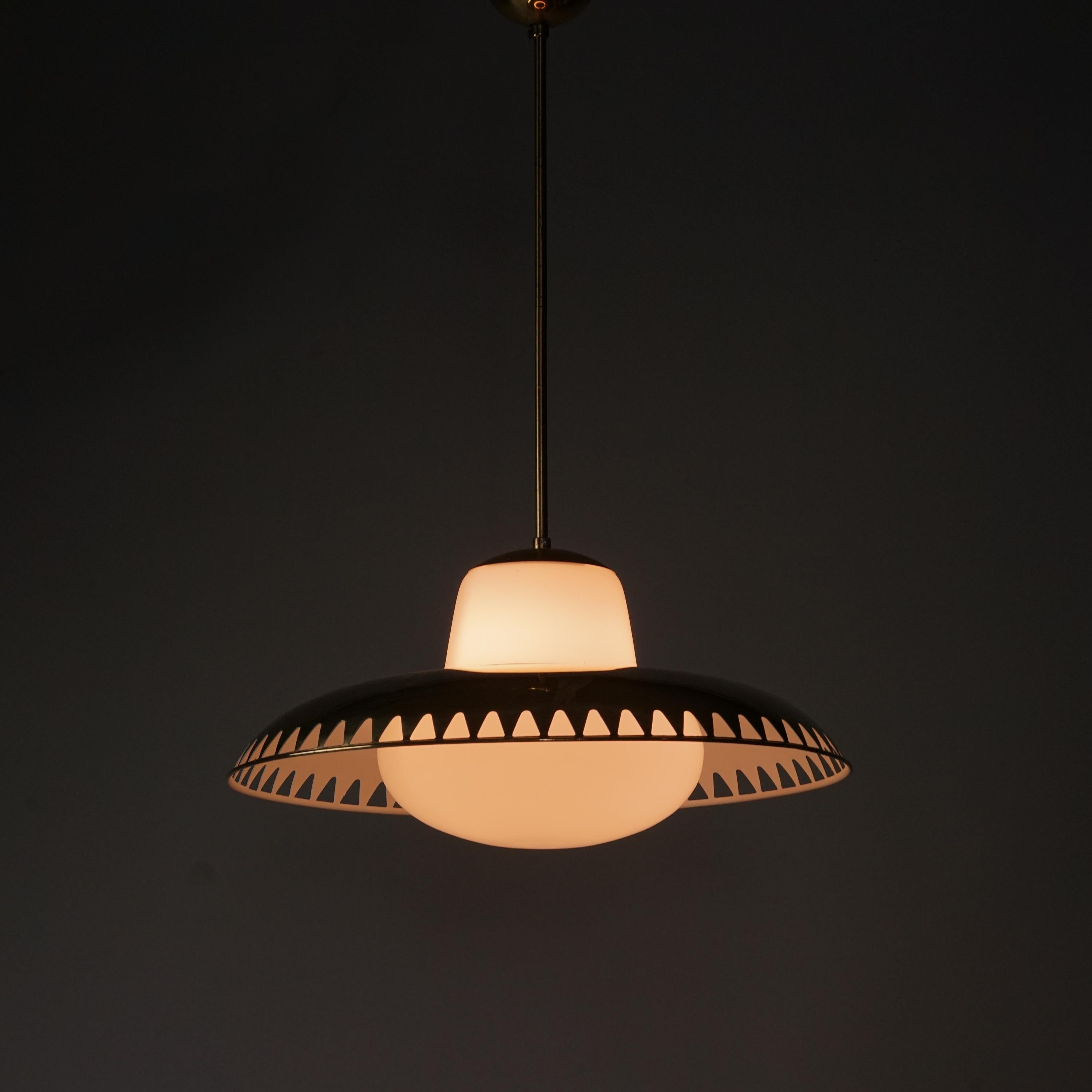 Scandinavian Modern Pair of Brass Pendants by Lisa Johansson-Pape & Gunilla Jung, Orno Oy, 1950s For Sale